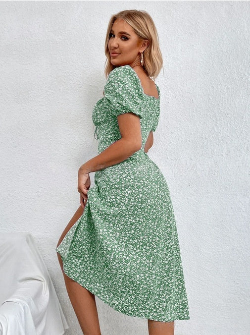 French-Style Floral Slip Dress - Women's Backless Sleeveless Slim-Fit Summer Midi Dress With Side Slit And Adjustable Suspender Straps