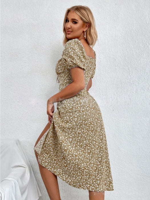 French-Style Floral Slip Dress - Women's Backless Sleeveless Slim-Fit Summer Midi Dress With Side Slit And Adjustable Suspender Straps