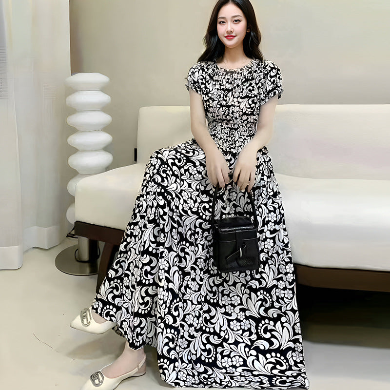 Summer Ethnic-style Elastic-waist Beach Bohemian Shoulder Dress