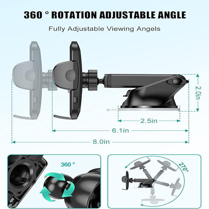 Phone Mount For Car, 4 In 1 Universal Car Phone Holder Mount For Dashboard Air Vent, Super Suction