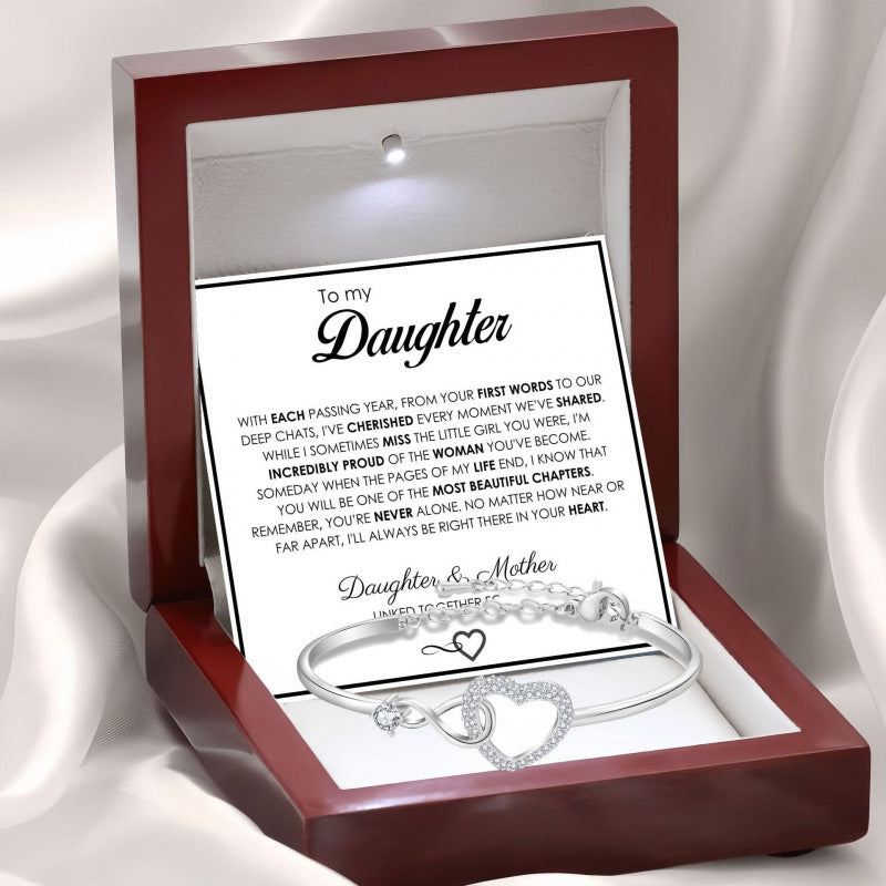 Hollowed-out Diamond-studded Heart Bracelet, Infinity Heart Bangle